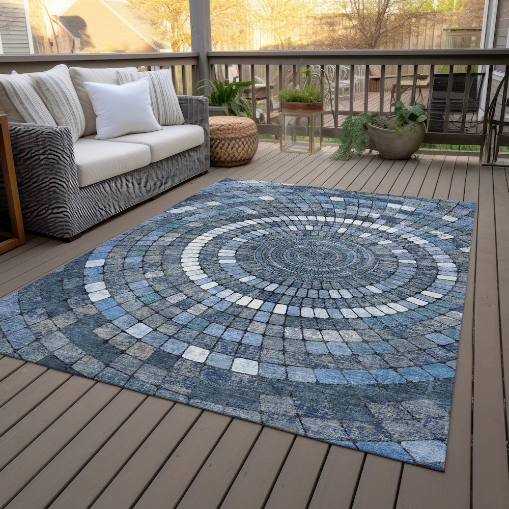 Machine Washable Indoor/Outdoor Chantille ACN2216 Navy 8' x 10' Rug