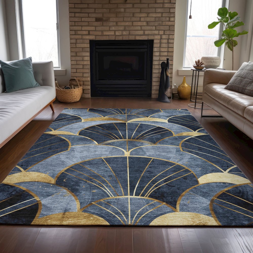 Machine Washable Indoor/Outdoor Chantille ACN2221 Navy 8' x 10' Rug
