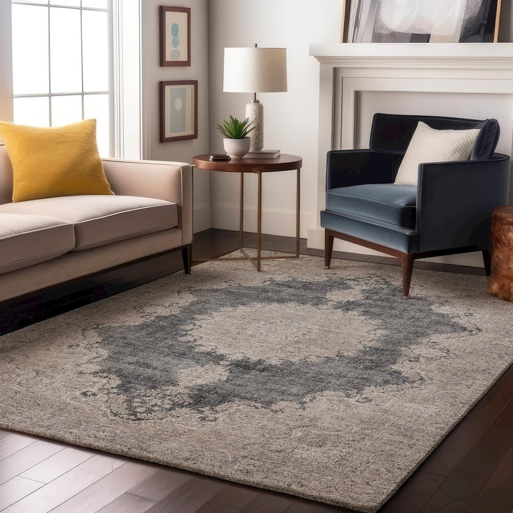 Premium Machine Washable Mayfield AMF1003 Black 8' x 10' Rug