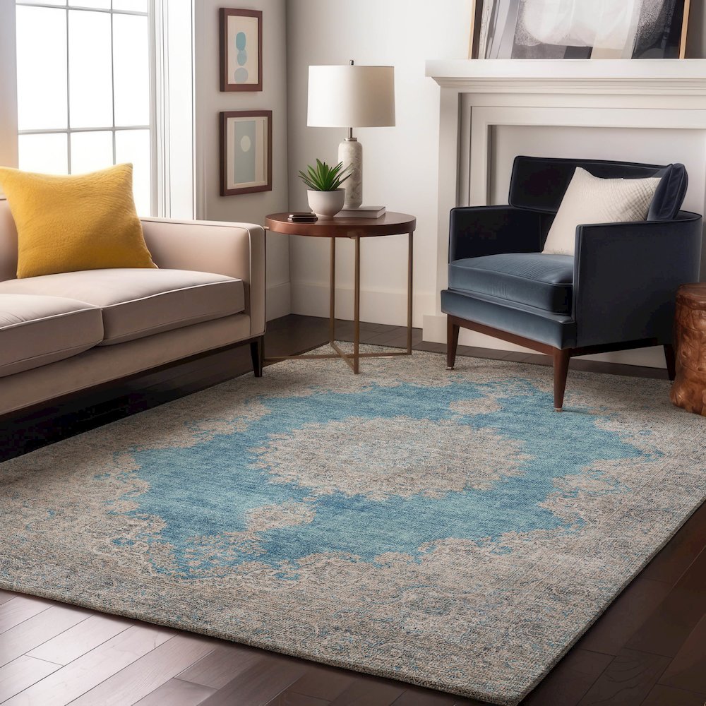 Premium Machine Washable Mayfield AMF1003 Teal 8' x 10' Rug