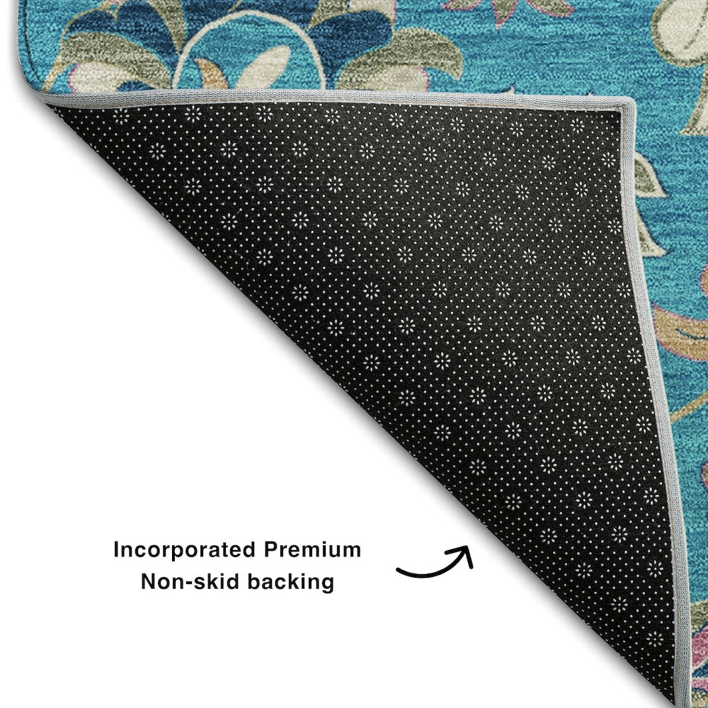 Premium Machine Washable Mayfield AMF1006 Teal 3' x 5' Rug
