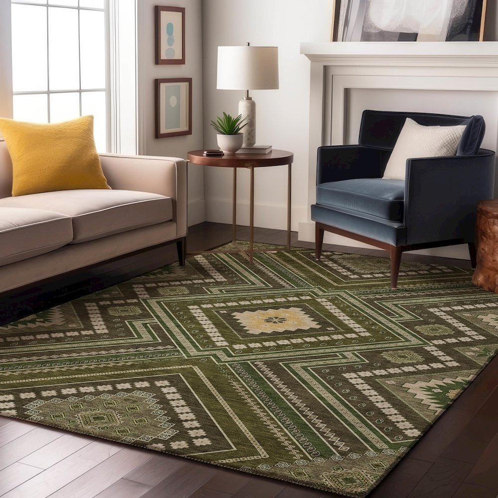 Premium Machine Washable Mayfield AMF1010 Olive 8' x 10' Rug