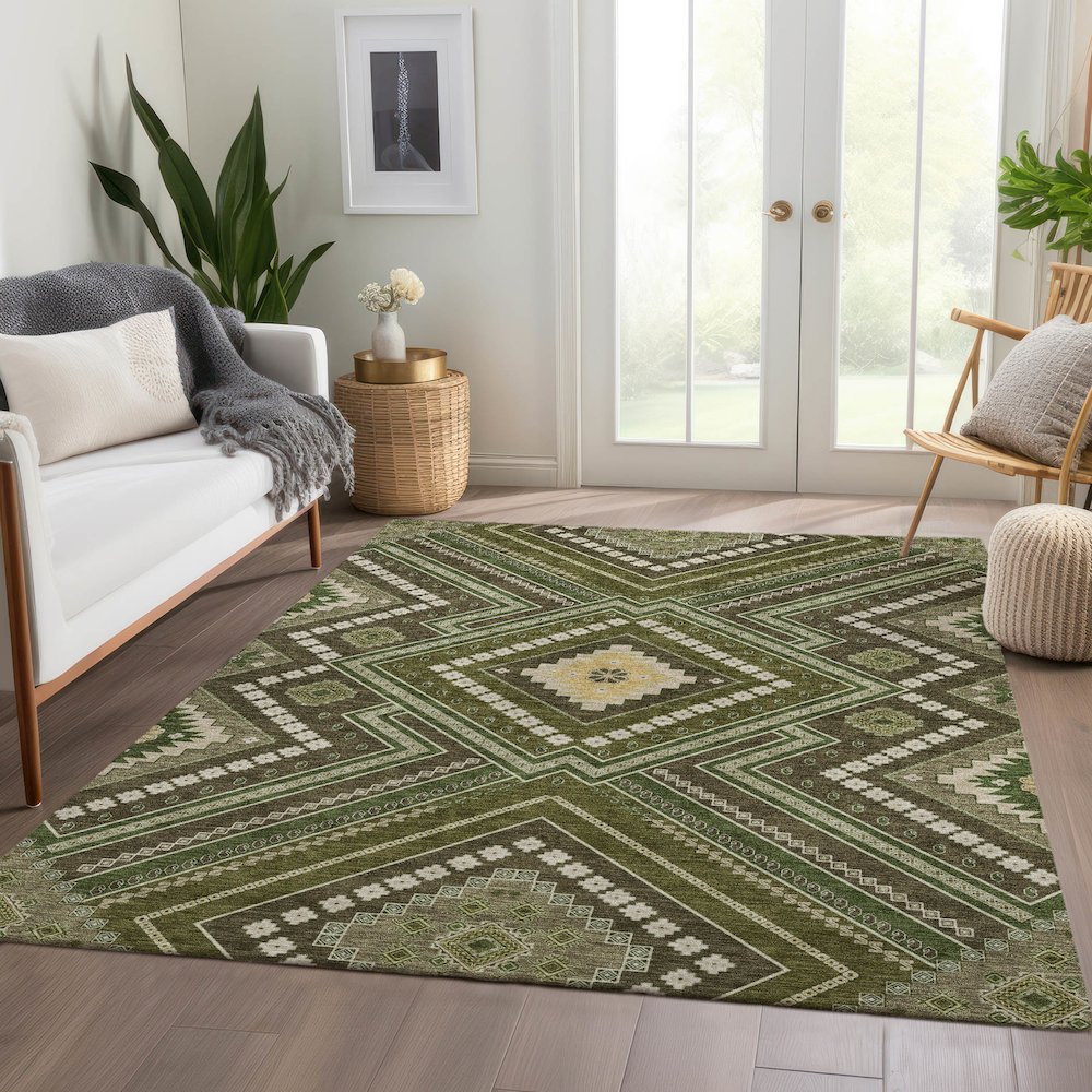 Premium Machine Washable Mayfield AMF1010 Olive 8' x 10' Rug