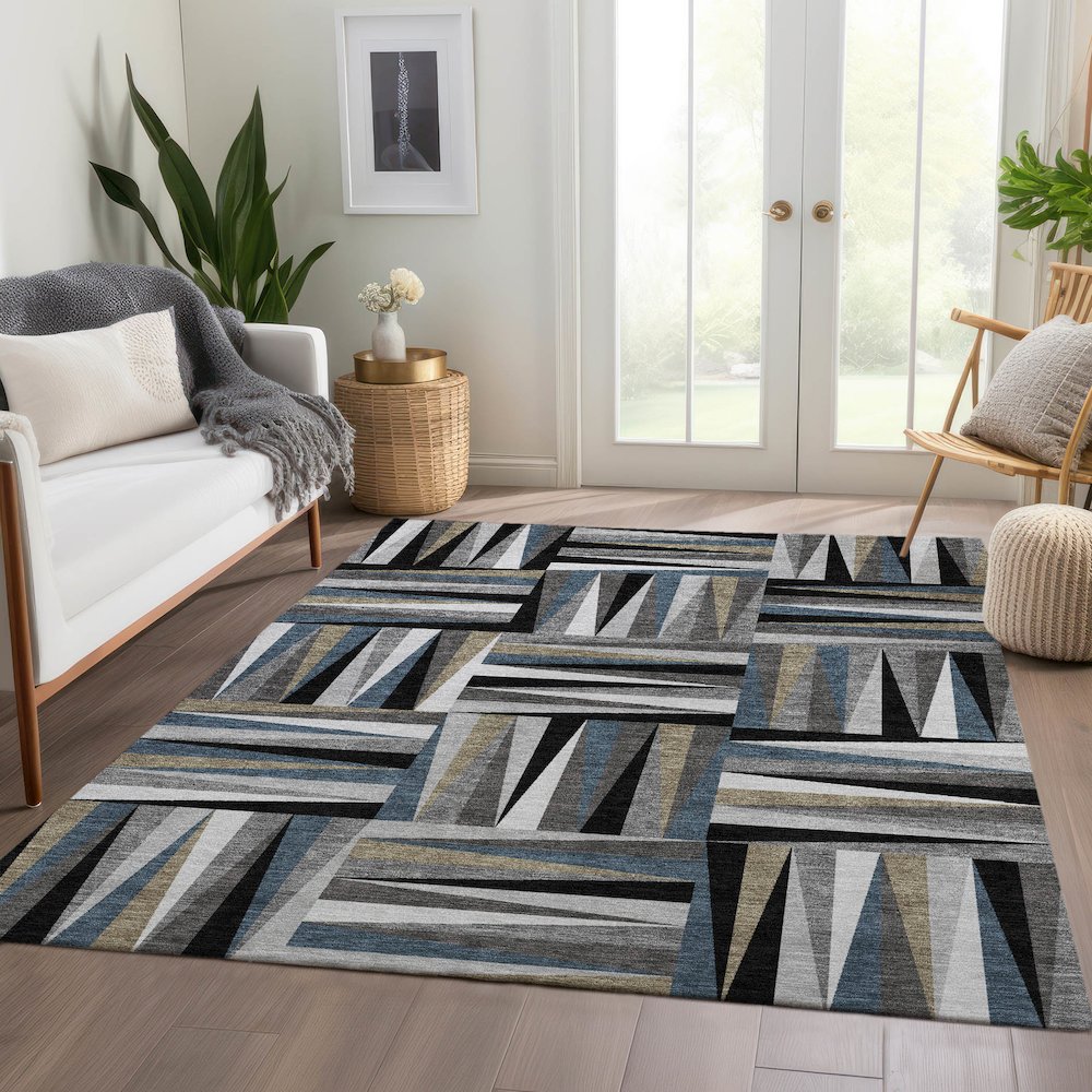Premium Machine Washable Mayfield AMF1012 Black 8' x 10' Rug