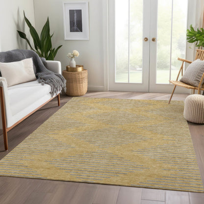 Premium Machine Washable Mayfield AMF1017 Gold 8' x 10' Rug