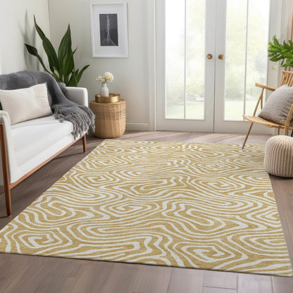 Premium Machine Washable Mayfield AMF1020 Gold 8' x 10' Rug