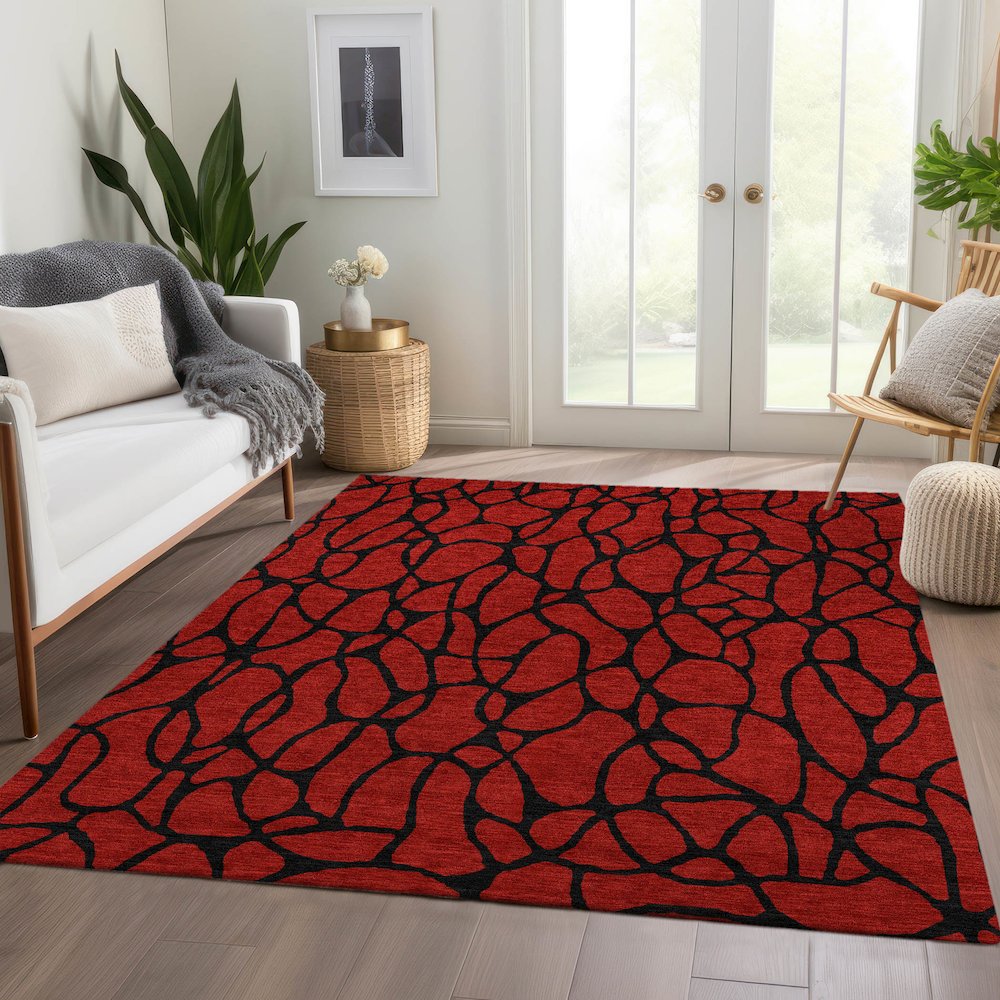 Premium Machine Washable Mayfield AMF1023 Red 8' x 10' Rug
