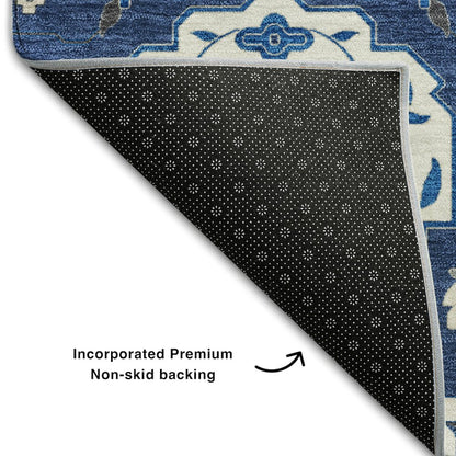 Premium Machine Washable Mayfield AMF1026 Navy 3' x 5' Rug