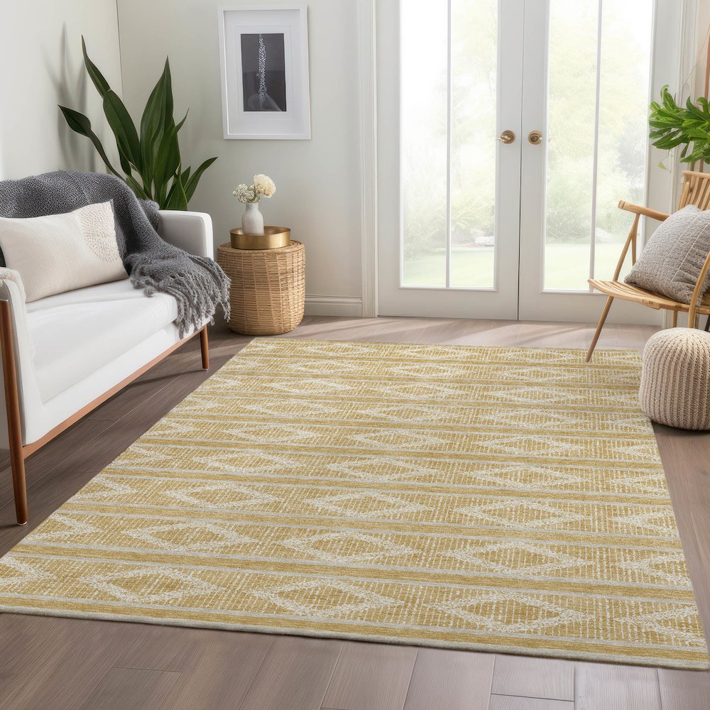 Premium Machine Washable Mayfield AMF1029 Gold 8' x 10' Rug