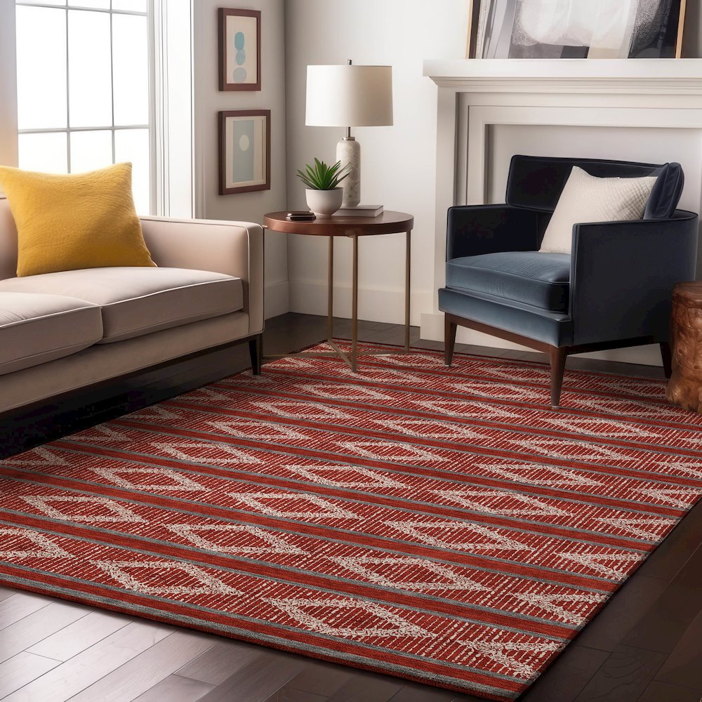 Premium Machine Washable Mayfield AMF1029 Red 8' x 10' Rug