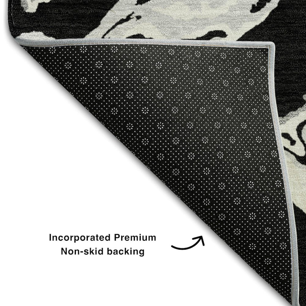 Premium Machine Washable Mayfield AMF1035 Black 3' x 5' Rug