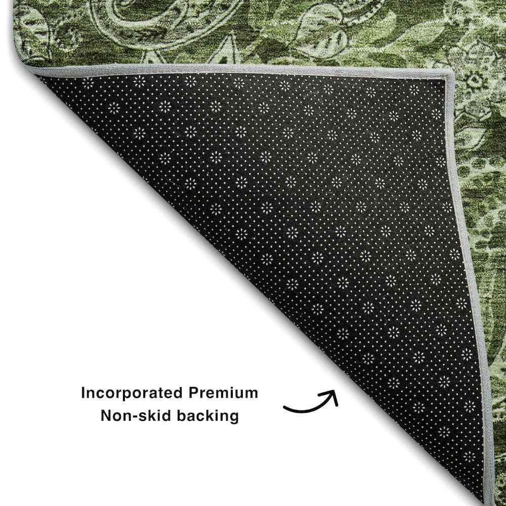 Premium Machine Washable Mayfield AMF1078 Olive 3' x 5' Rug
