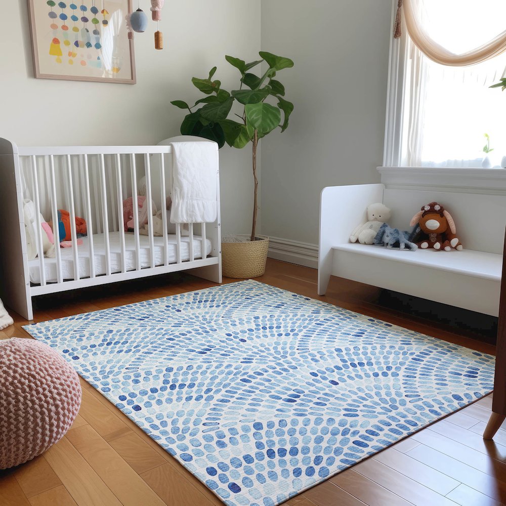 Premium Machine Washable Mayfield  Blue 8' x 10' Rug