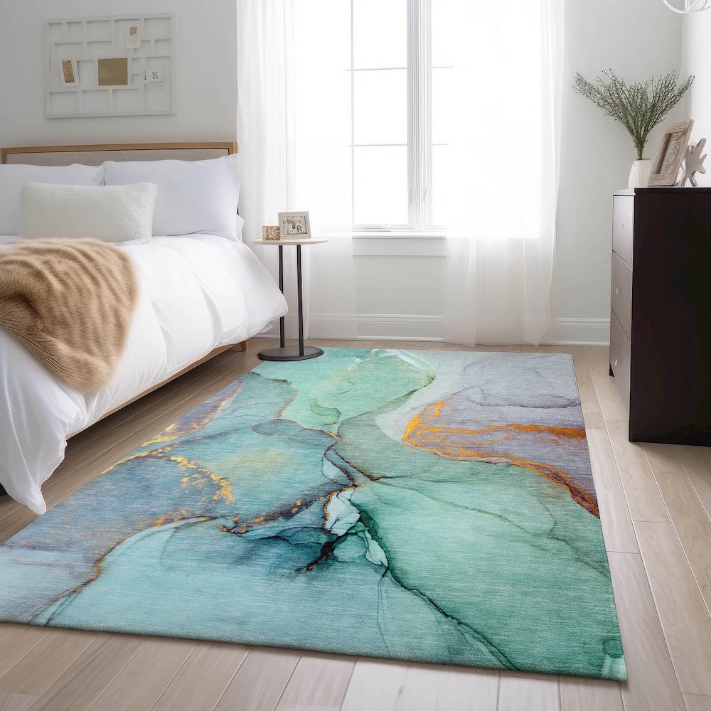Premium Machine Washable Mayfield  Teal 8' x 10' Rug