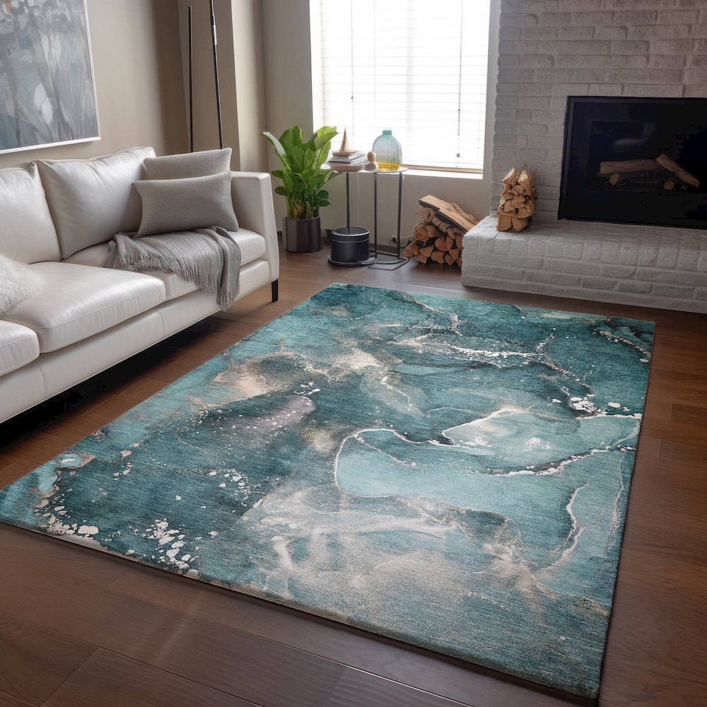 Premium Machine Washable Mayfield  Teal 8' x 10' Rug