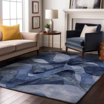 Premium Machine Washable Mayfield  Navy 8' x 10' Rug