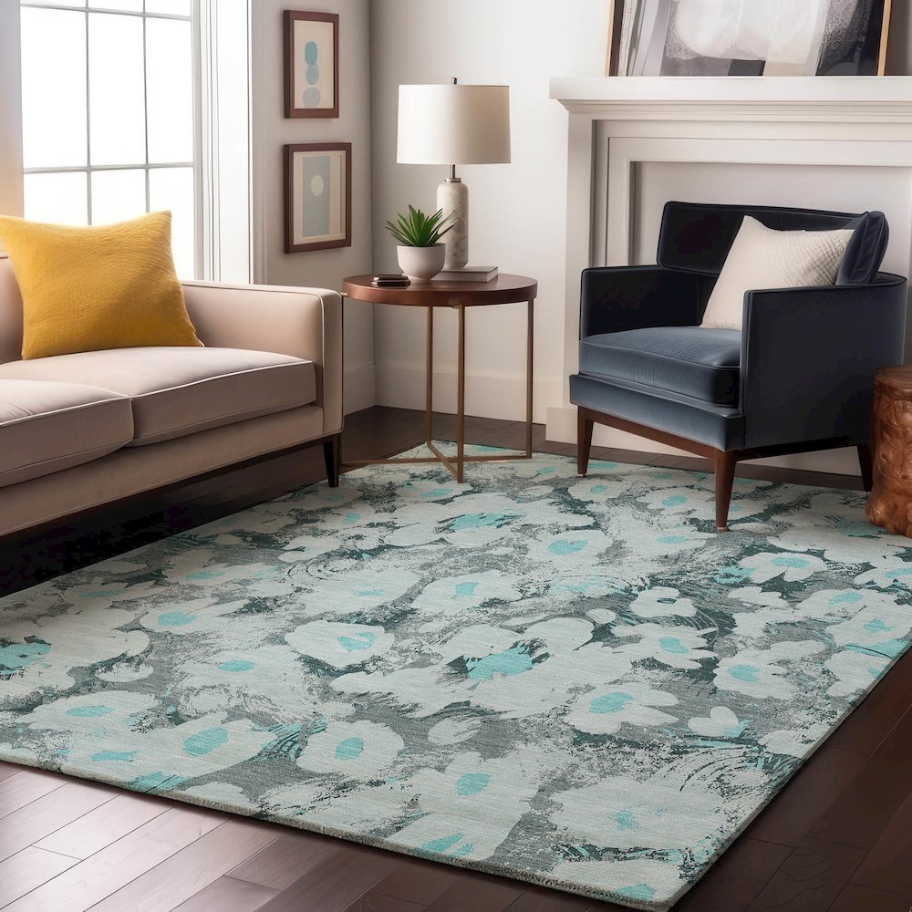 Premium Machine Washable Mayfield  Teal 8' x 10' Rug