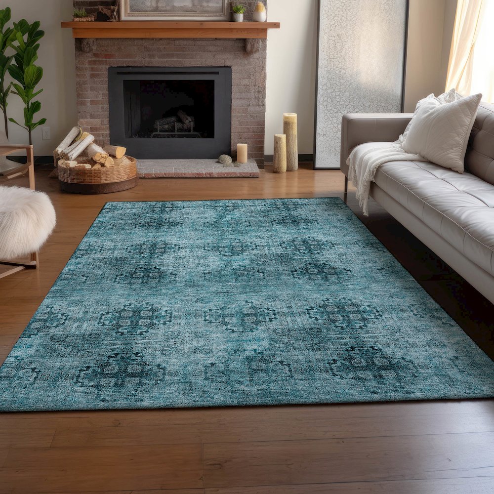 Premium Machine Washable Mayfield  Teal 8' x 10' Rug