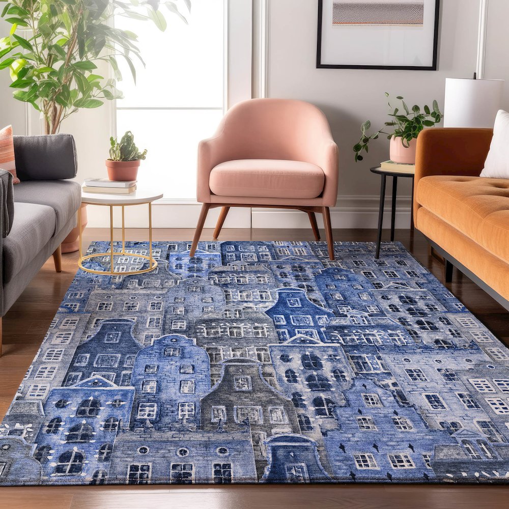 Premium Machine Washable Mayfield  Blue 8' x 10' Rug