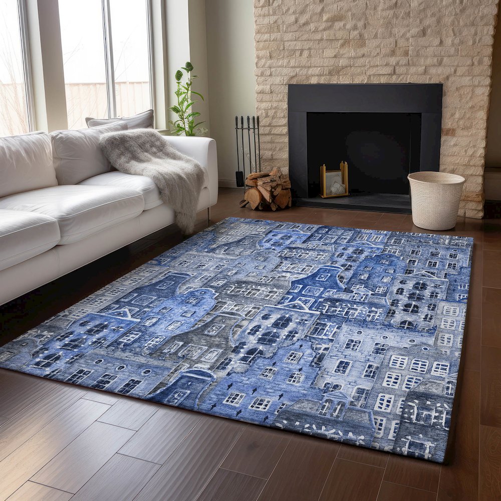Premium Machine Washable Mayfield  Blue 8' x 10' Rug
