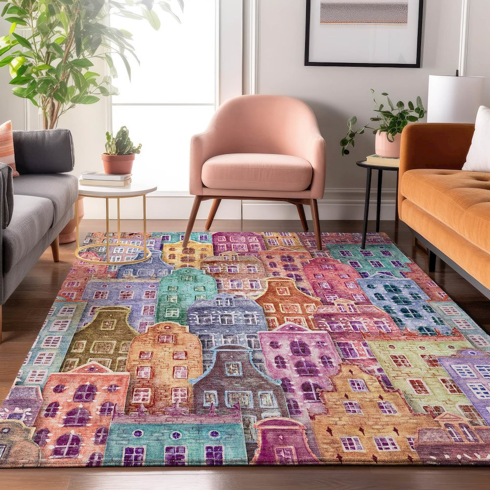 Premium Machine Washable Mayfield  Red 8' x 10' Rug