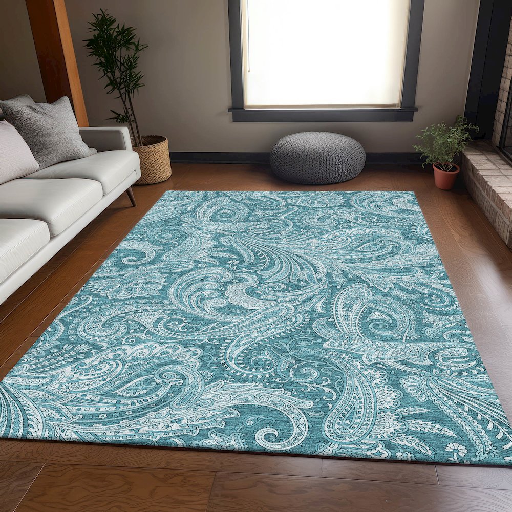 Premium Machine Washable Mayfield AMF654 Turquoise 8' x 10' Rug