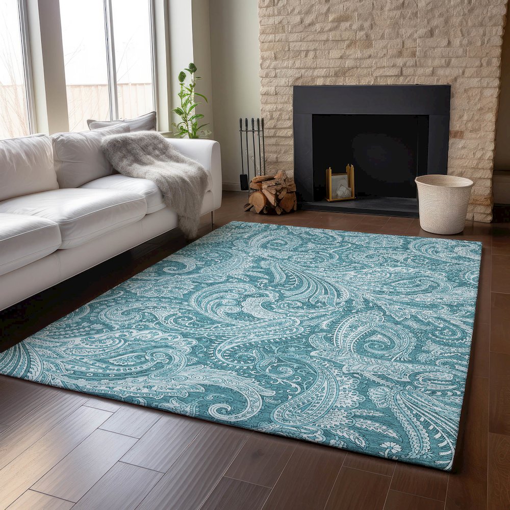 Premium Machine Washable Mayfield AMF654 Turquoise 8' x 10' Rug