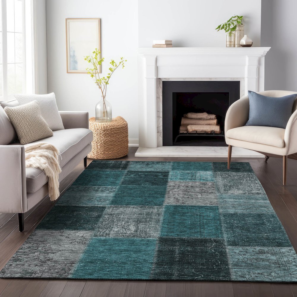 Premium Machine Washable Mayfield AMF663 Teal 8' x 10' Rug