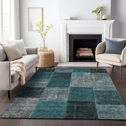Premium Machine Washable Mayfield AMF663 Teal 8' x 10' Rug
