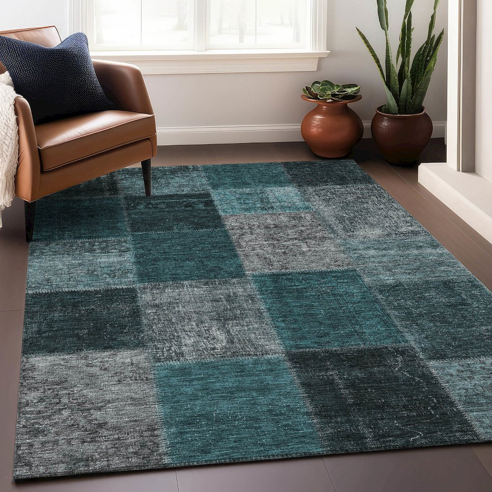 Premium Machine Washable Mayfield AMF663 Teal 8' x 10' Rug