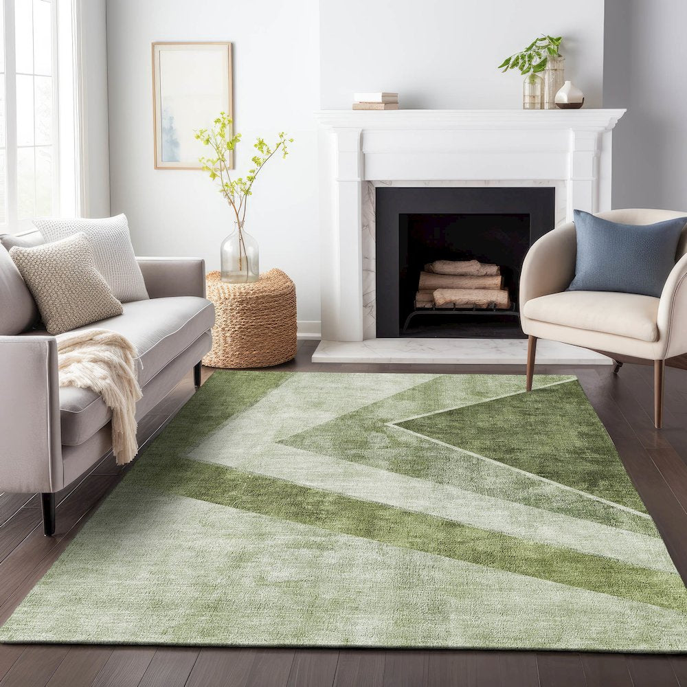 Premium Machine Washable Mayfield AMF671 Olive 8' x 10' Rug