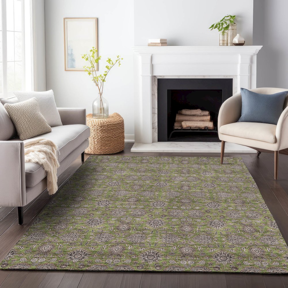 Premium Machine Washable Mayfield AMF702 Olive 8' x 10' Rug