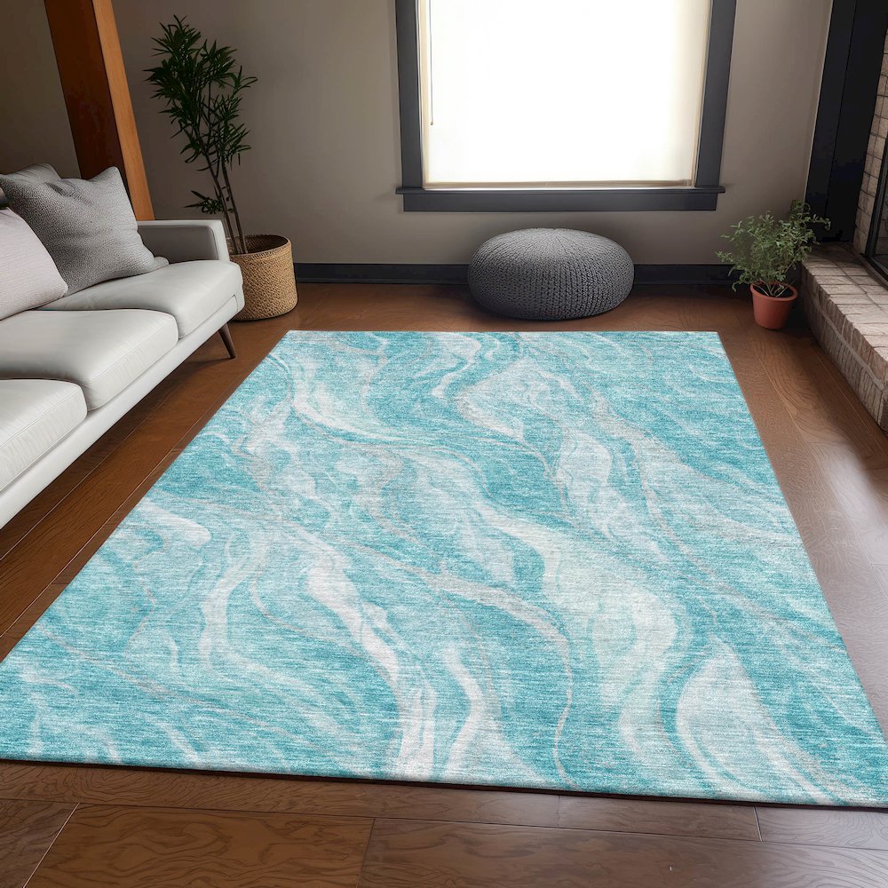Premium Machine Washable Mayfield AMF720 Teal 8' x 10' Rug