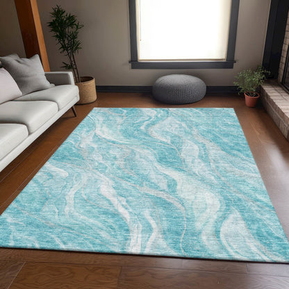 Premium Machine Washable Mayfield AMF720 Teal 8' x 10' Rug