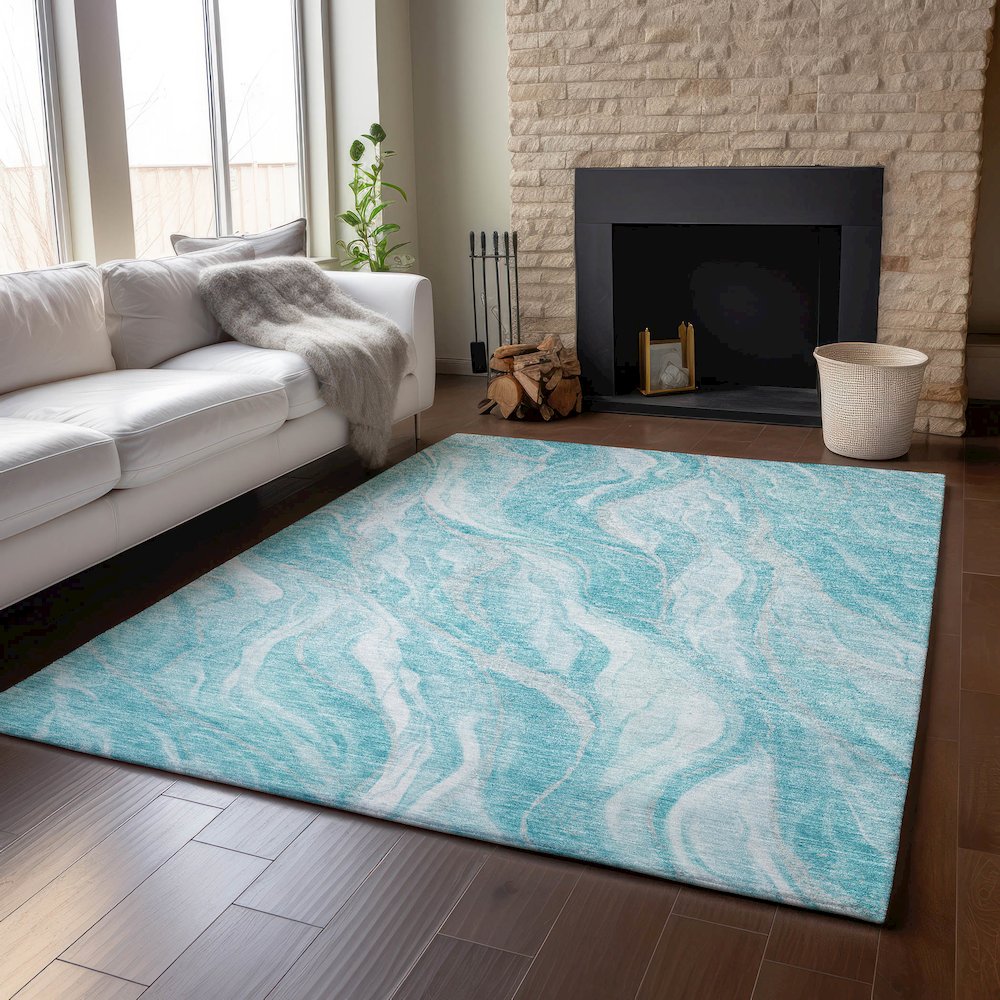 Premium Machine Washable Mayfield AMF720 Teal 8' x 10' Rug