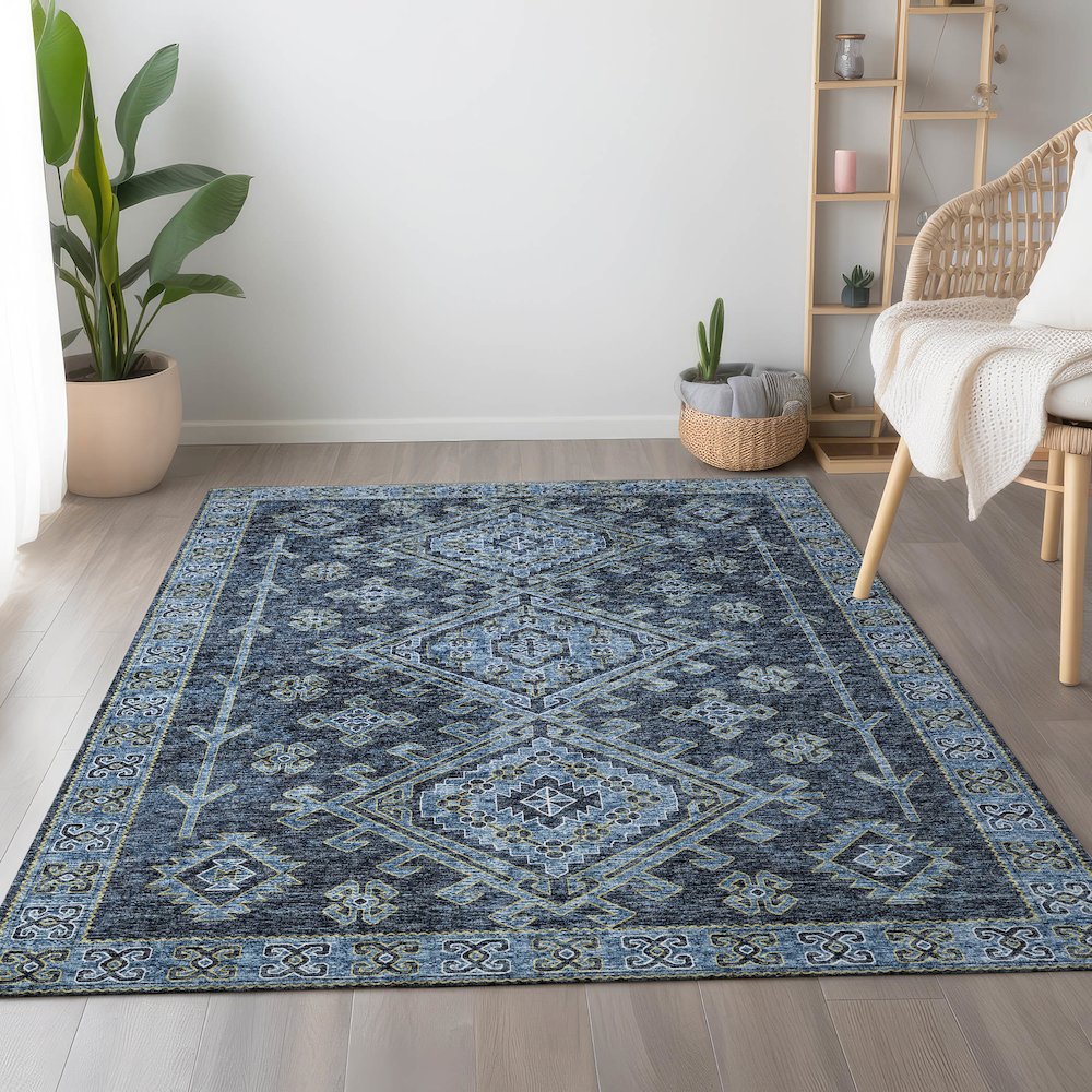 Premium Machine Washable Mayfield  Blue 8' x 10' Rug