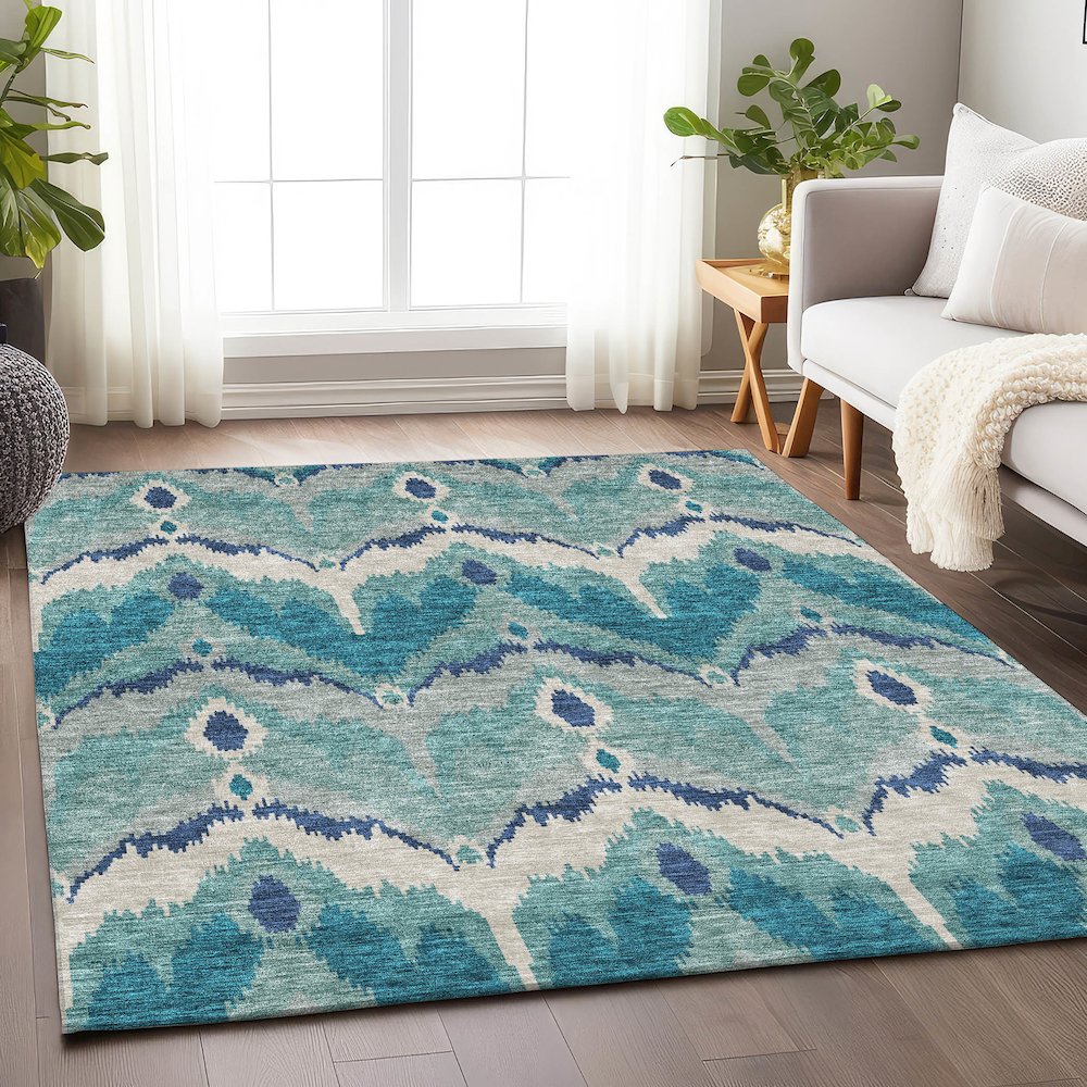 Premium Machine Washable Mayfield AMF743 Teal 8' x 10' Rug