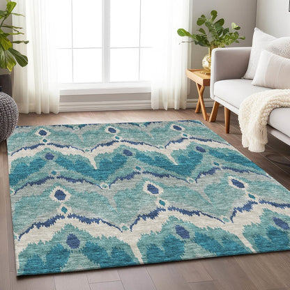 Premium Machine Washable Mayfield AMF743 Teal 8' x 10' Rug