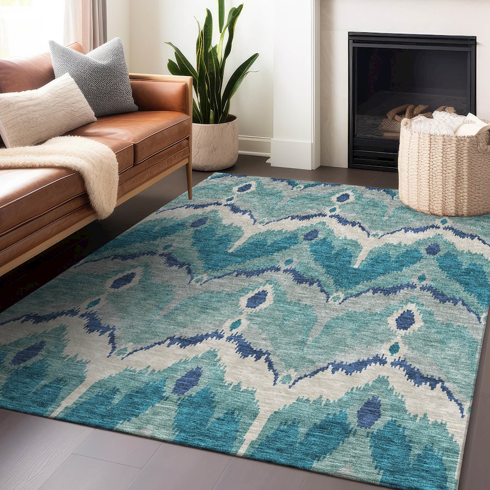 Premium Machine Washable Mayfield AMF743 Teal 8' x 10' Rug