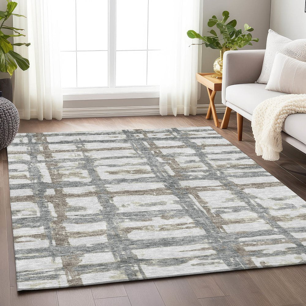 Premium Machine Washable Mayfield AMF745 Silver 8' x 10' Rug