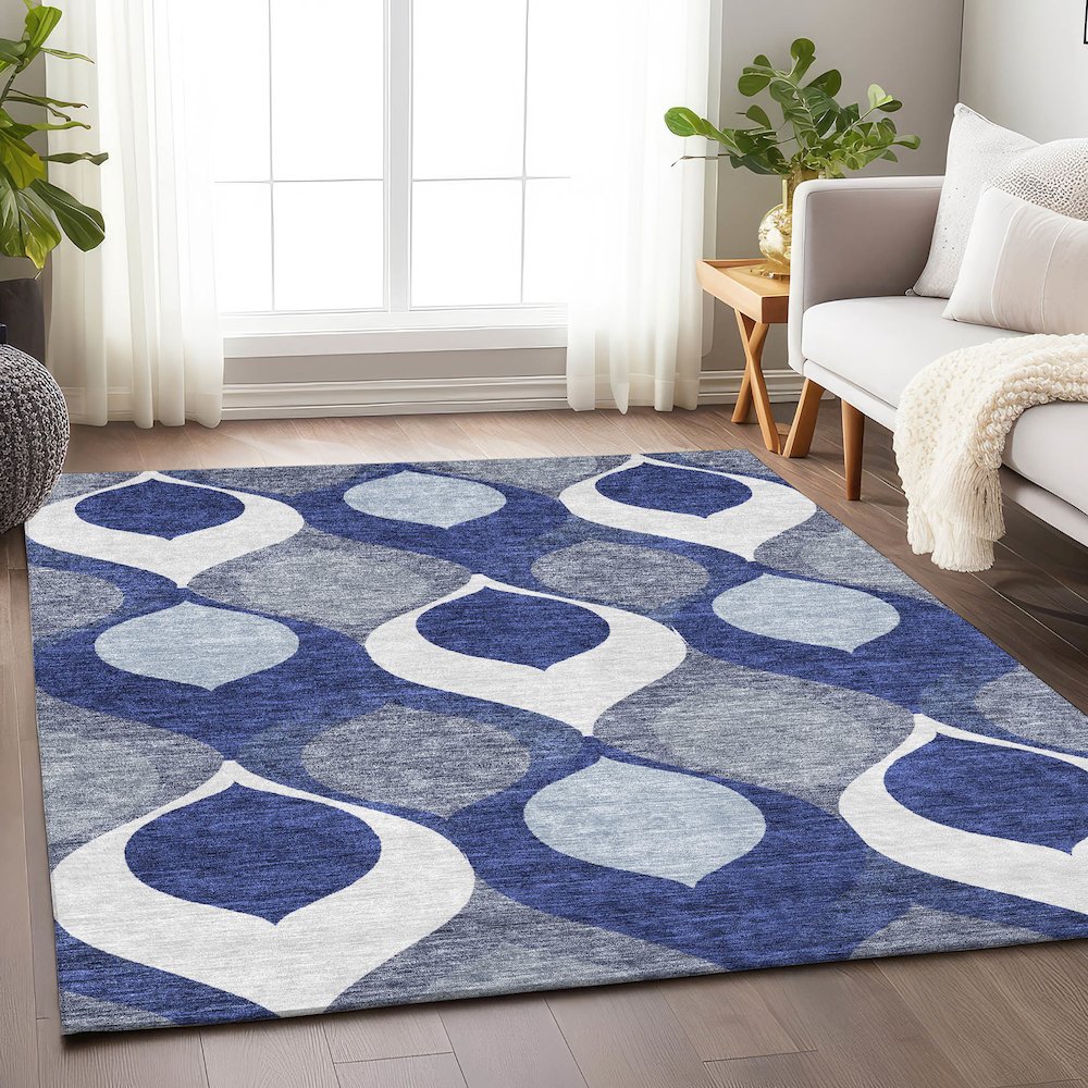 Premium Machine Washable Mayfield AMF749 Navy 8' x 10' Rug