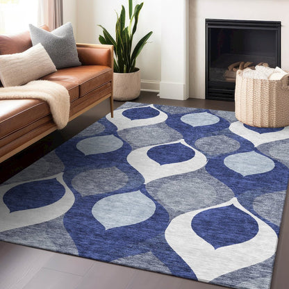 Premium Machine Washable Mayfield AMF749 Navy 8' x 10' Rug