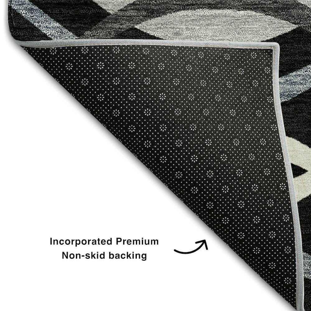 Premium Machine Washable Mayfield AMF757 Black 3' x 5' Rug