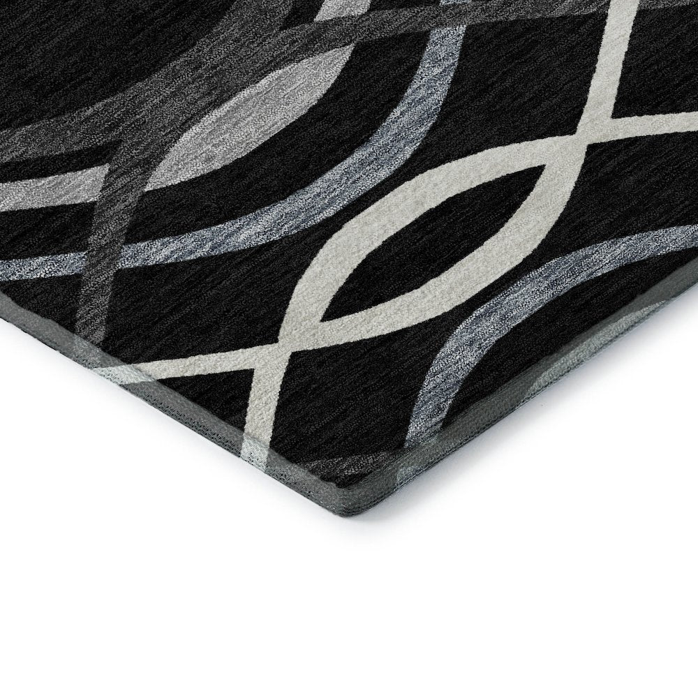 Premium Machine Washable Mayfield AMF757 Black 3' x 5' Rug