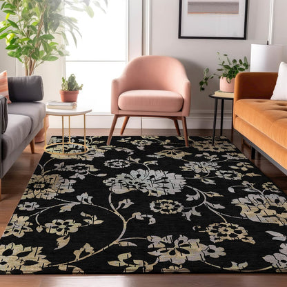 Premium Machine Washable Mayfield AMF856 Black 8' x 10' Rug