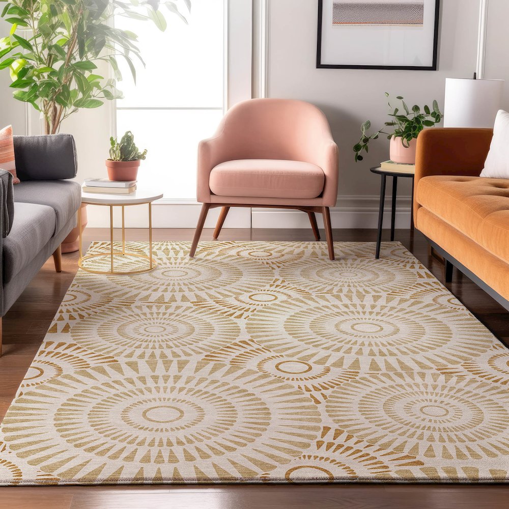 Premium Machine Washable Mayfield AMF877 Gold 8' x 10' Rug