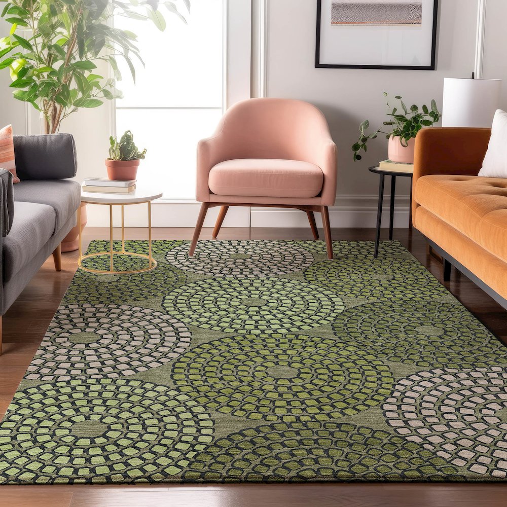 Premium Machine Washable Mayfield AMF882 Olive 8' x 10' Rug
