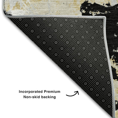 Premium Machine Washable Mayfield AMF885 Black 3' x 5' Rug