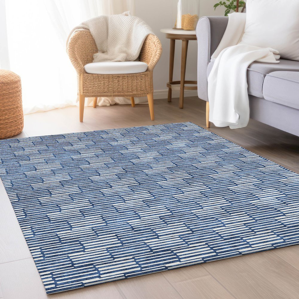 Premium Machine Washable Mayfield AMF918 Navy 8' x 10' Rug