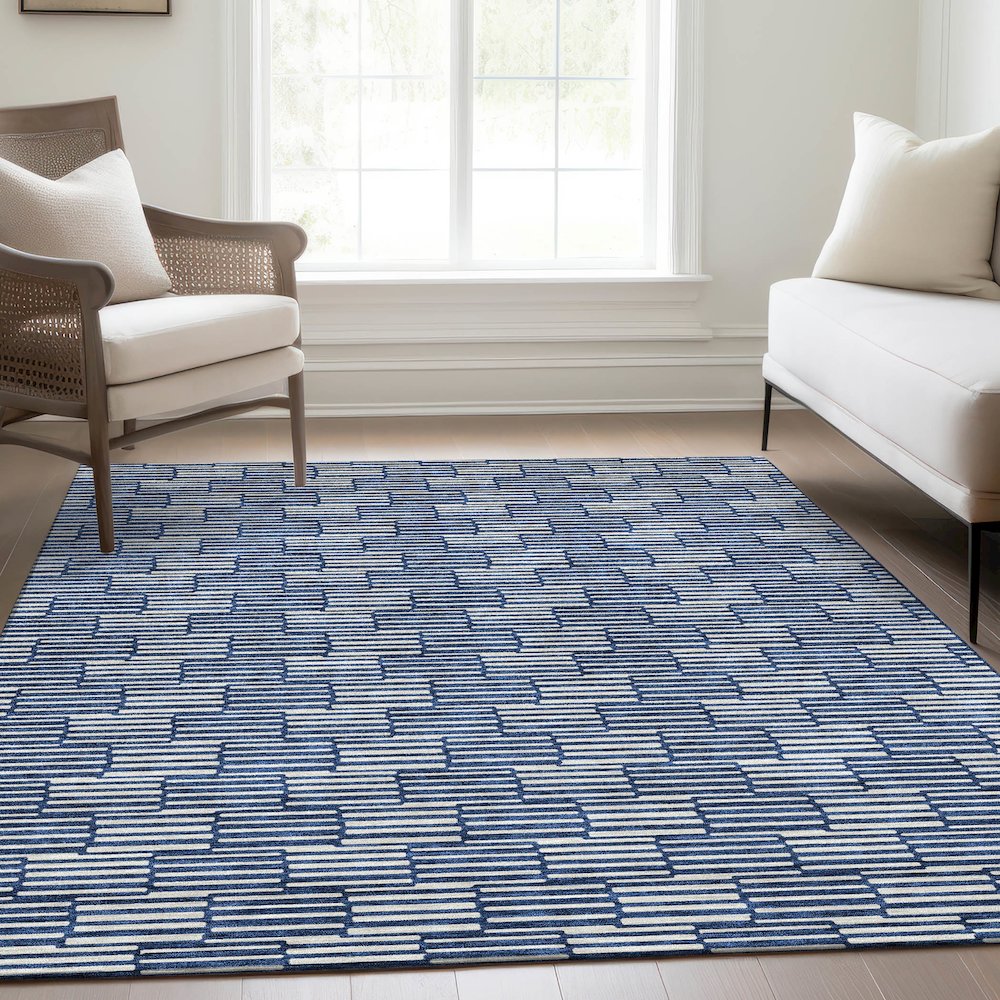 Premium Machine Washable Mayfield AMF918 Navy 8' x 10' Rug